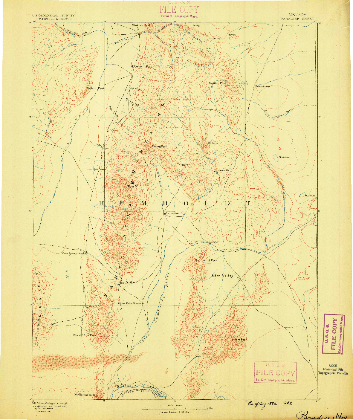 USGS 1:250000-SCALE QUADRANGLE FOR PARADISE, NV 1882