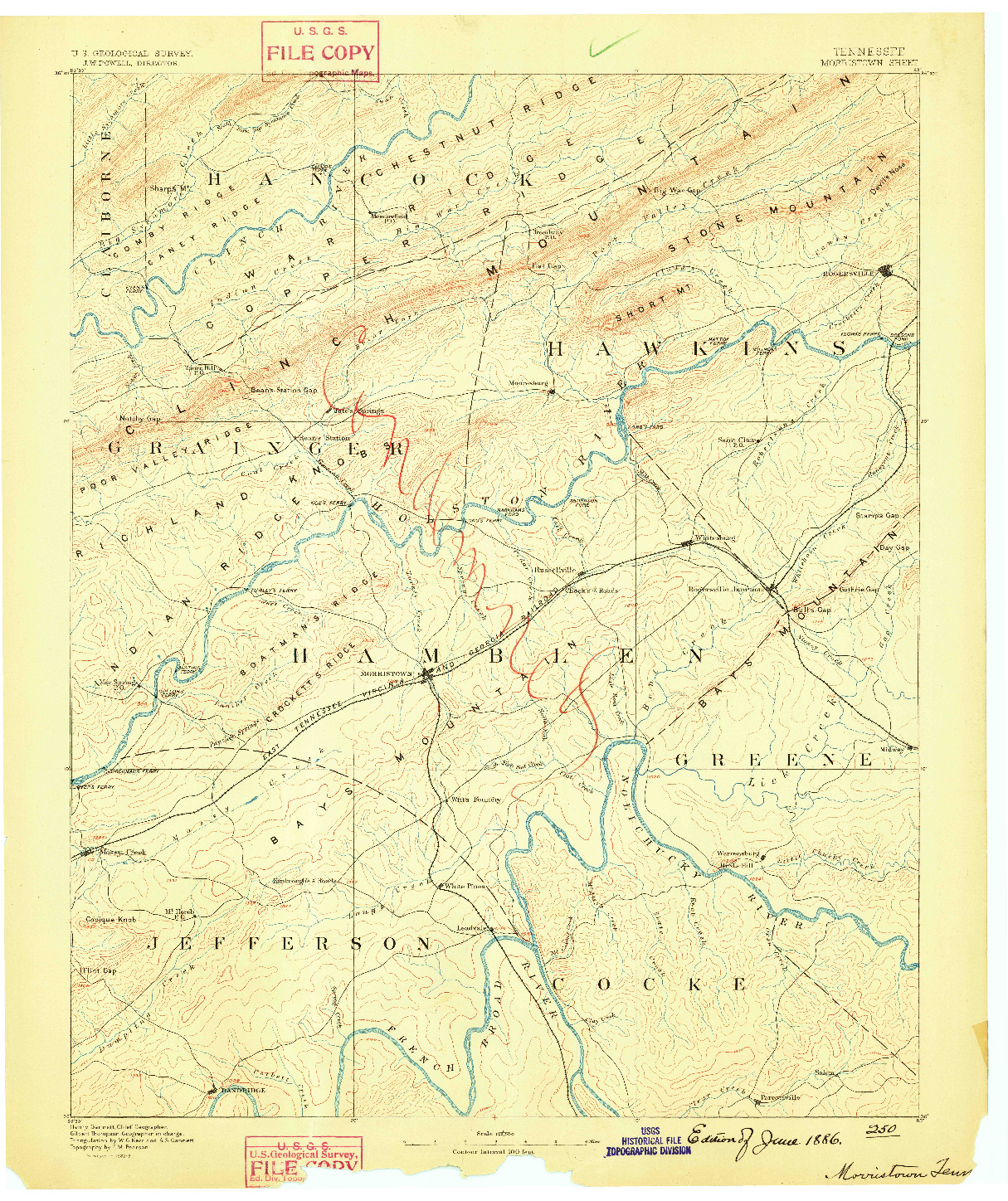 USGS 1:125000-SCALE QUADRANGLE FOR MORRISTOWN, TN 1883