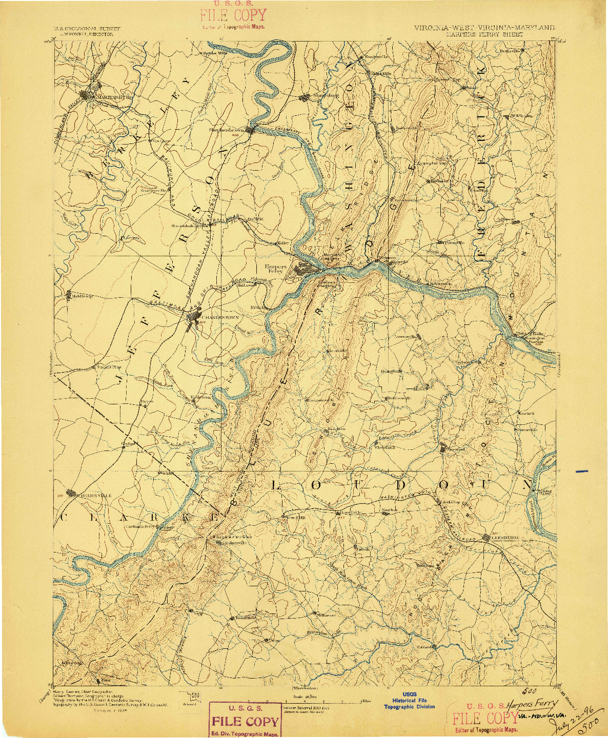 USGS 1:125000-SCALE QUADRANGLE FOR HARPERS FERRY, VA 1884