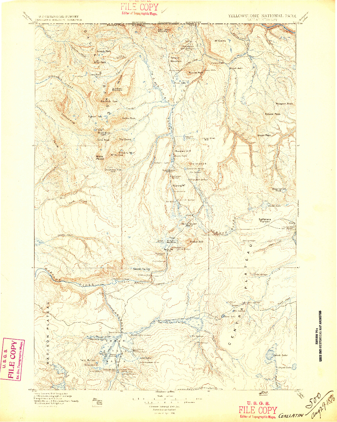 USGS 1:125000-SCALE QUADRANGLE FOR GALLATIN, WY 1885