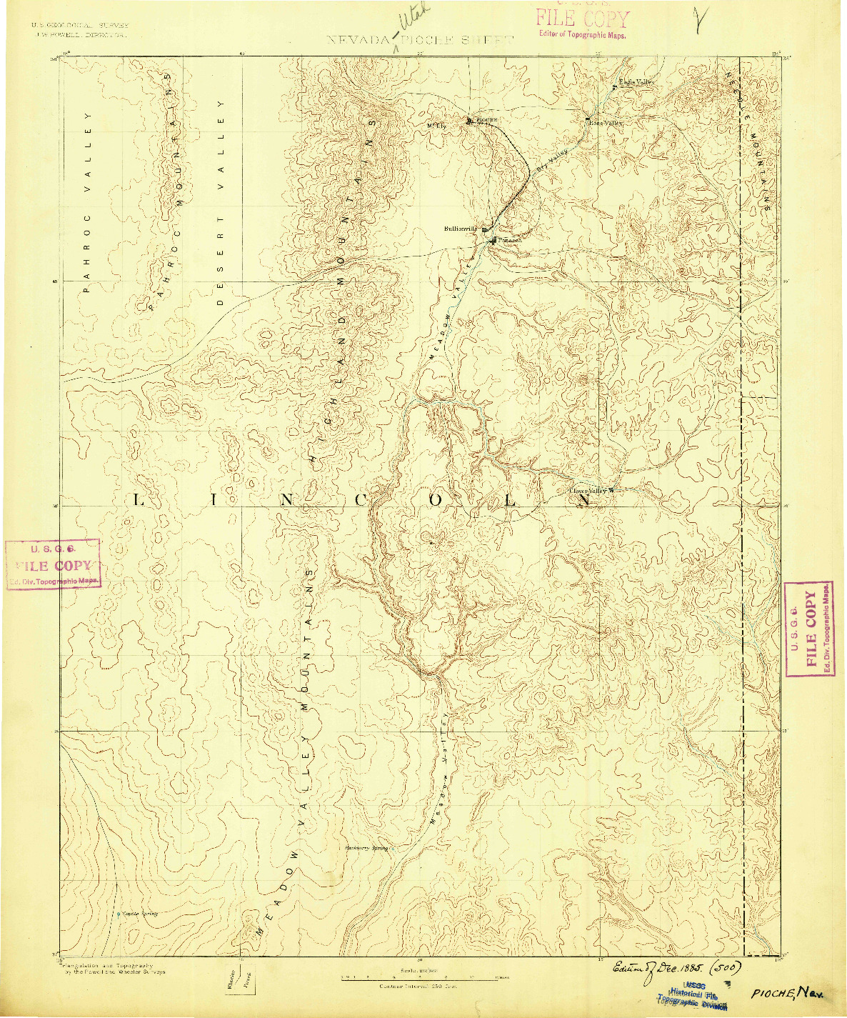 USGS 1:250000-SCALE QUADRANGLE FOR PIOCHE, NV 1885