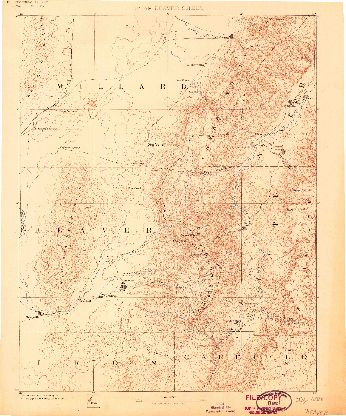 USGS 1:250000-SCALE QUADRANGLE FOR BEAVER, UT 1885