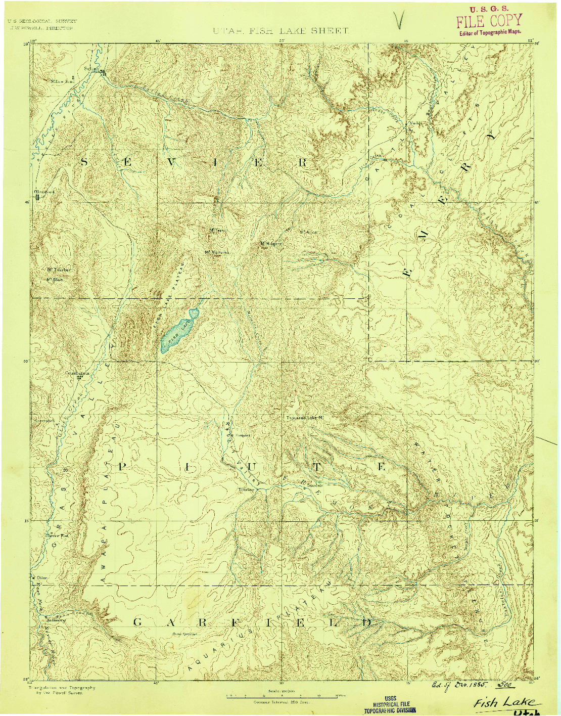 USGS 1:250000-SCALE QUADRANGLE FOR FISH LAKE, UT 1885
