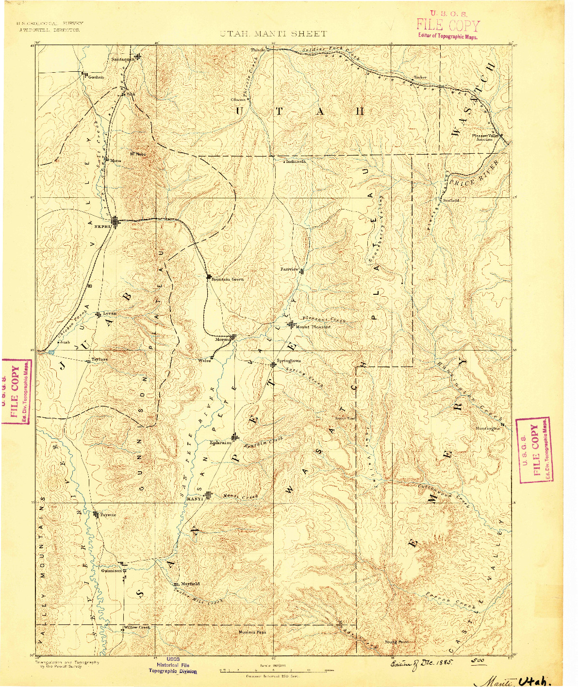 USGS 1:250000-SCALE QUADRANGLE FOR MANTI, UT 1885