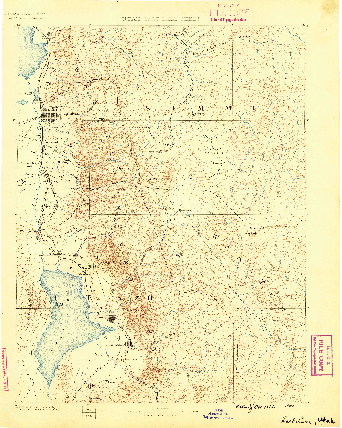 USGS 1:250000-SCALE QUADRANGLE FOR SALT LAKE, UT 1885