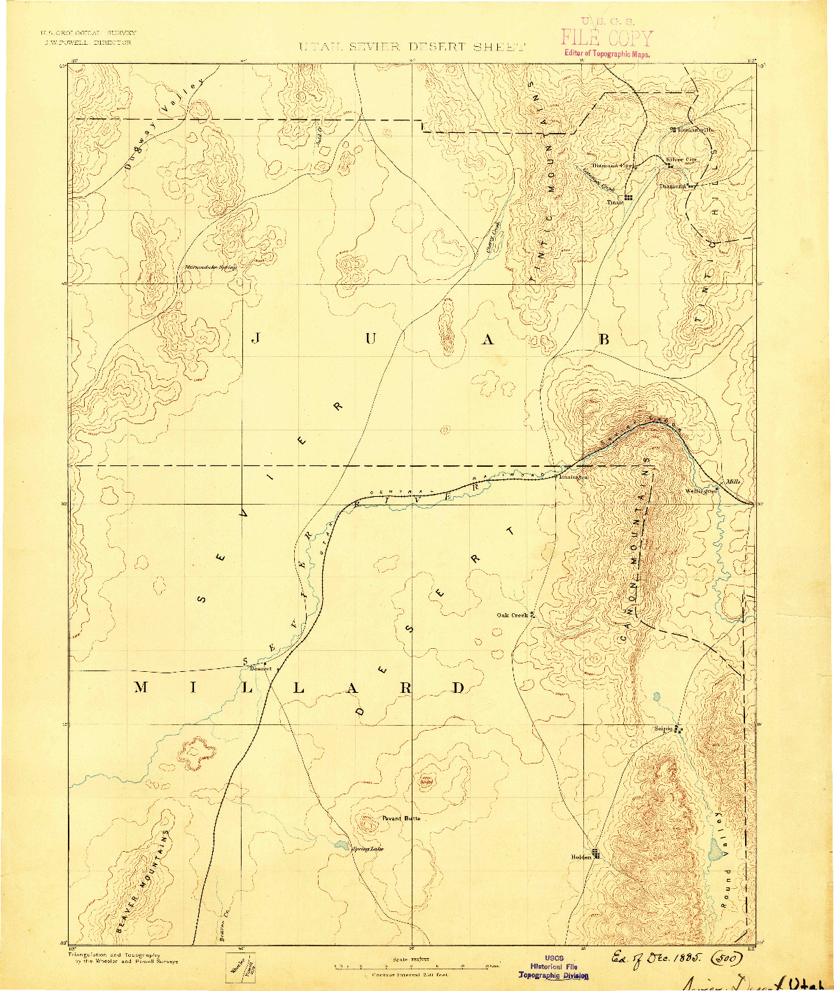 USGS 1:250000-SCALE QUADRANGLE FOR SEVIER DESERT, UT 1885