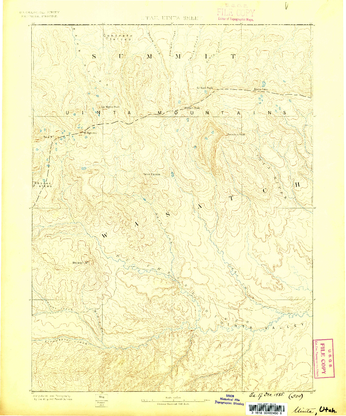 USGS 1:250000-SCALE QUADRANGLE FOR UINTA, UT 1885