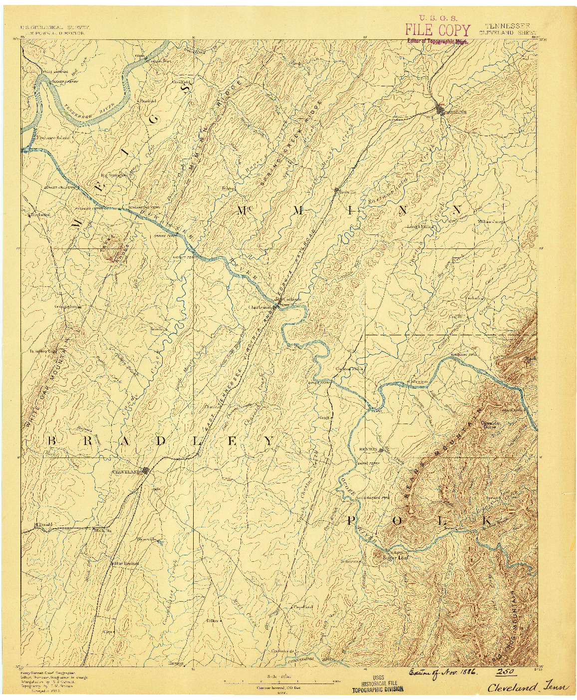 USGS 1:125000-SCALE QUADRANGLE FOR CLEVELAND, TN 1886