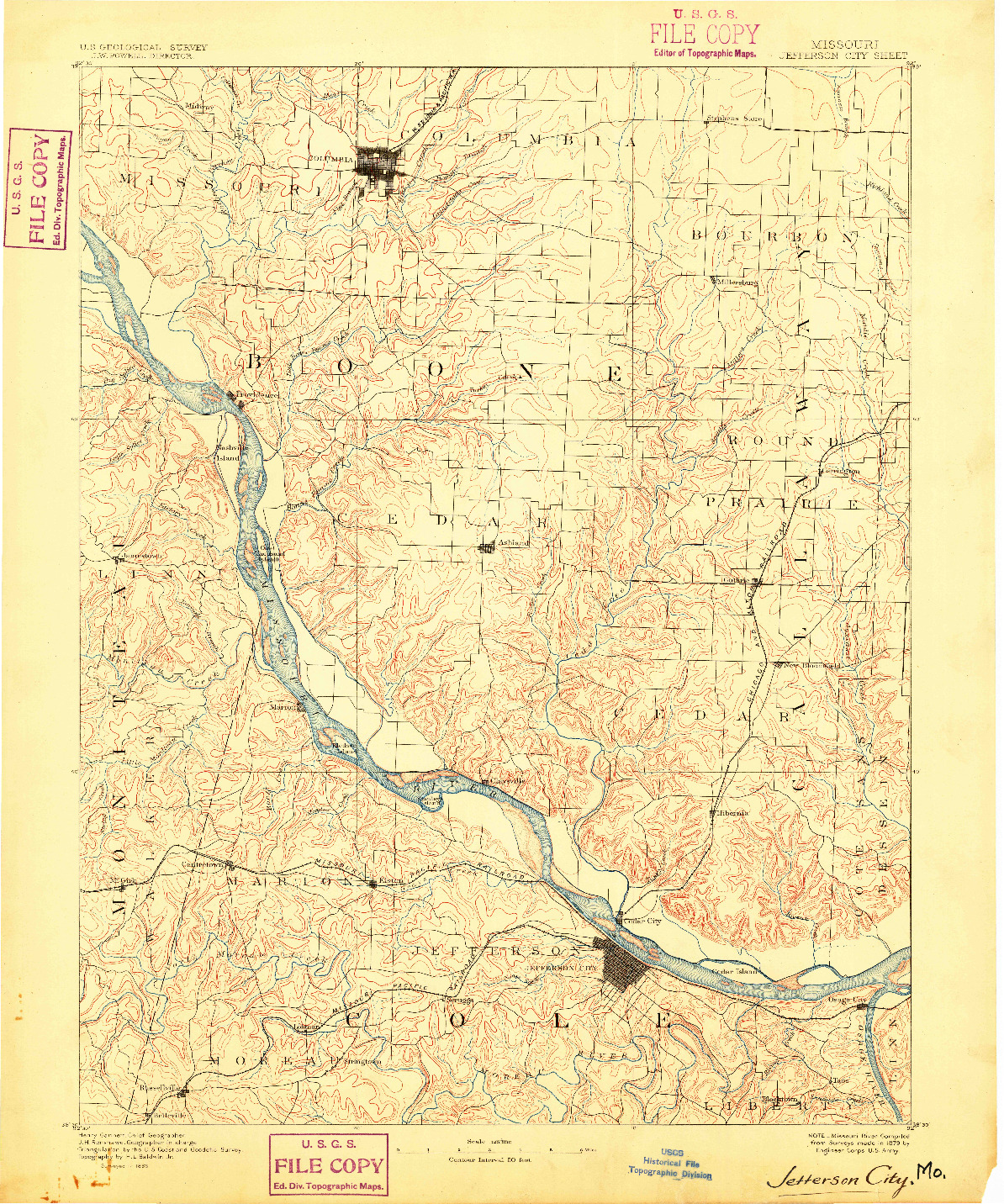 USGS 1:125000-SCALE QUADRANGLE FOR JEFFERSON CITY, MO 1886