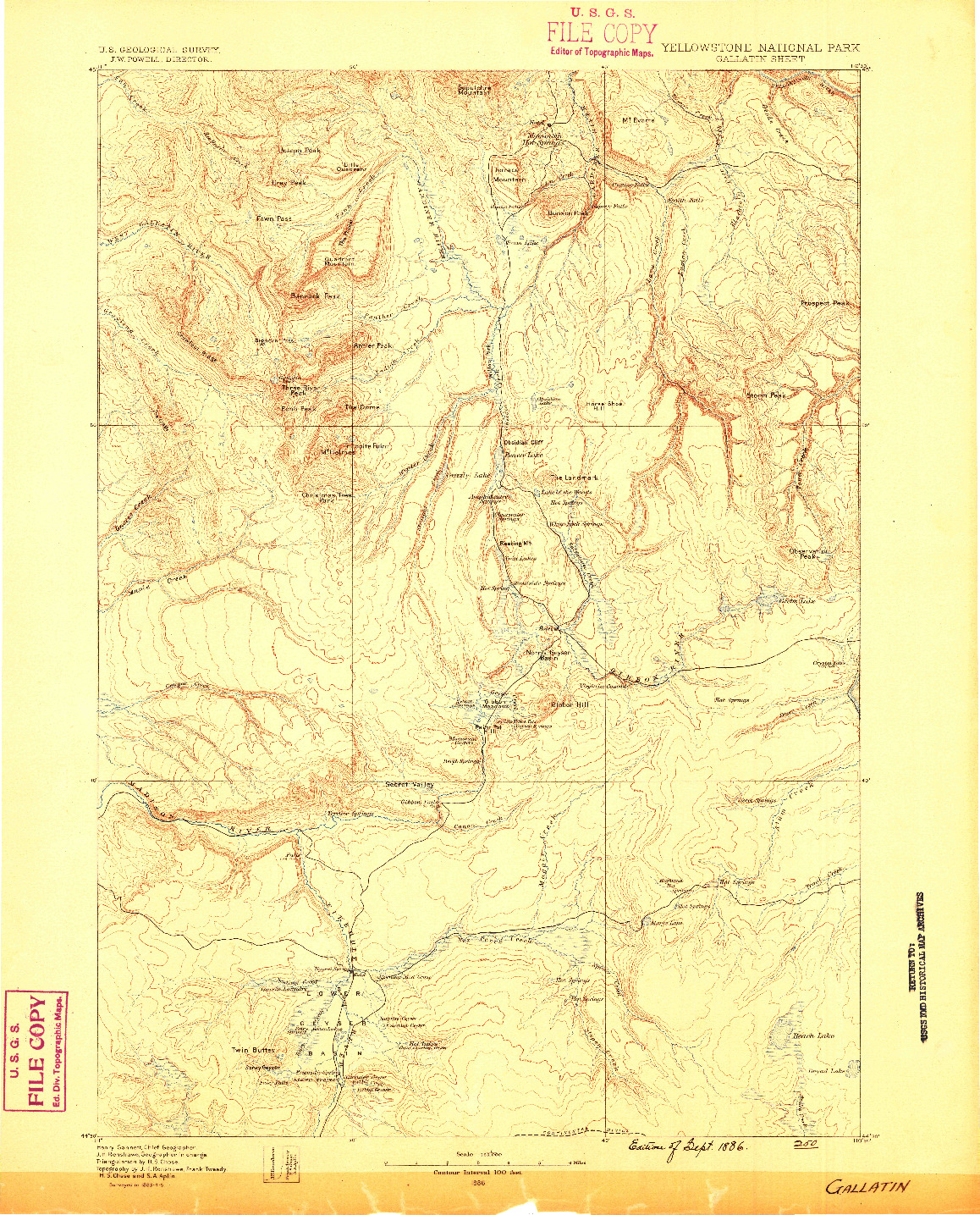 USGS 1:125000-SCALE QUADRANGLE FOR GALLATIN, WY 1885