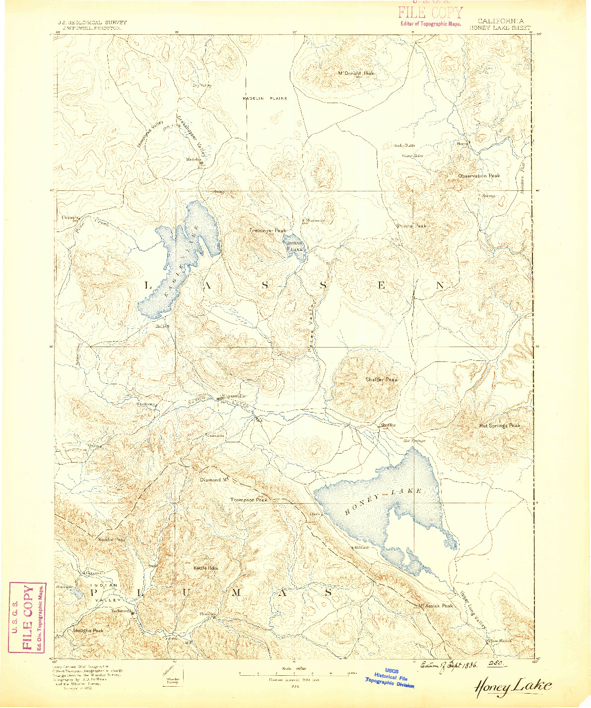 USGS 1:250000-SCALE QUADRANGLE FOR HONEY LAKE, CA 1886