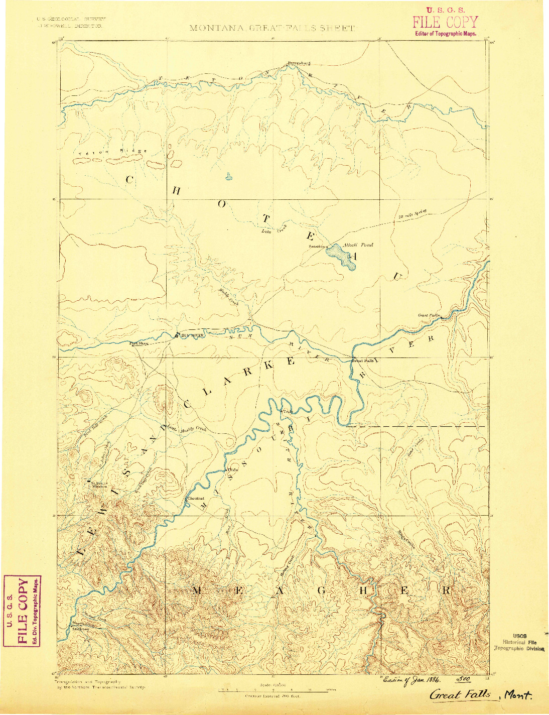 USGS 1:250000-SCALE QUADRANGLE FOR GREAT FALLS, MT 1886