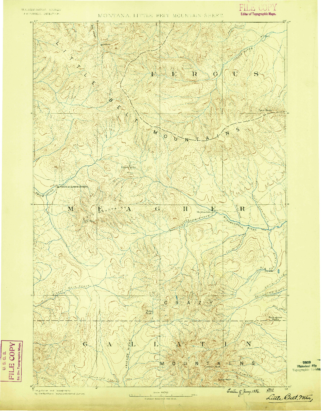 USGS 1:250000-SCALE QUADRANGLE FOR LITTLE BELT MTS., MT 1886