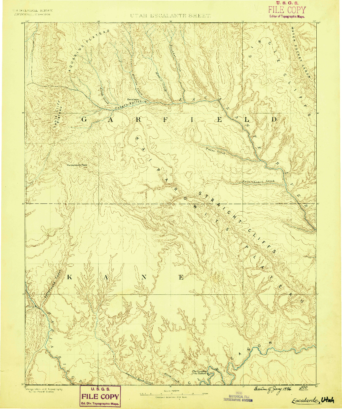 USGS 1:250000-SCALE QUADRANGLE FOR ESCALANTE, UT 1886
