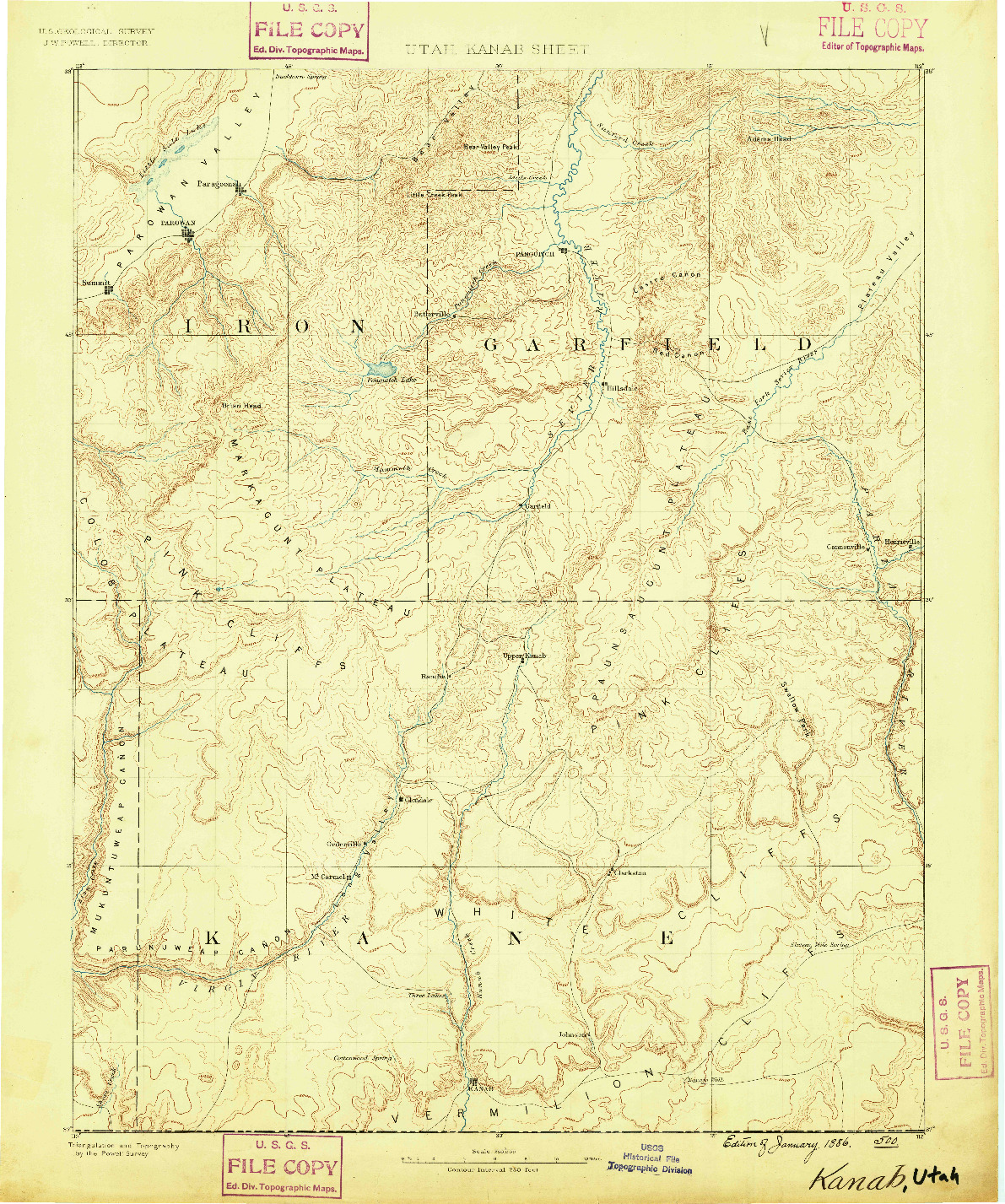 USGS 1:250000-SCALE QUADRANGLE FOR KANAB, UT 1886