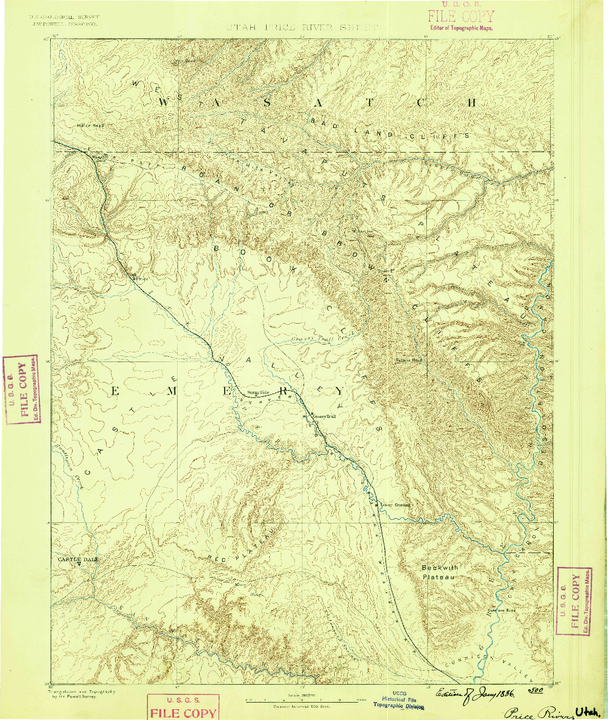 USGS 1:250000-SCALE QUADRANGLE FOR PRICE RIVER, UT 1886