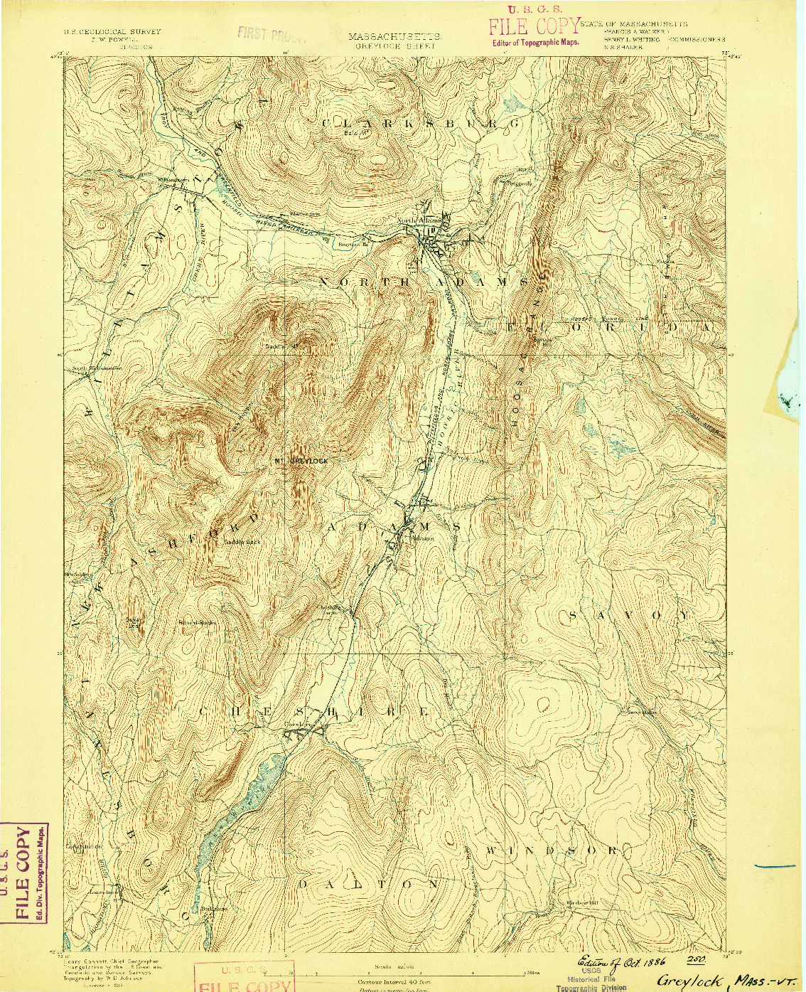 USGS 1:62500-SCALE QUADRANGLE FOR GREYLOCK, MA 1886