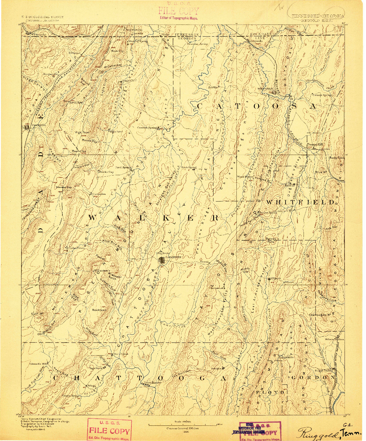 USGS 1:125000-SCALE QUADRANGLE FOR RINGGOLD, TN 1886