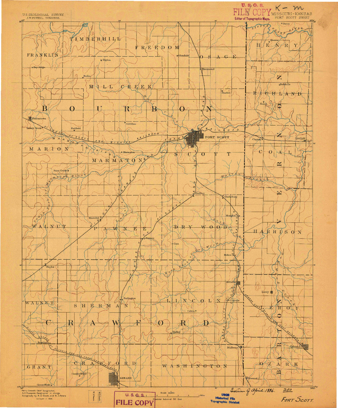 USGS 1:125000-SCALE QUADRANGLE FOR FORT SCOTT, KS 1886