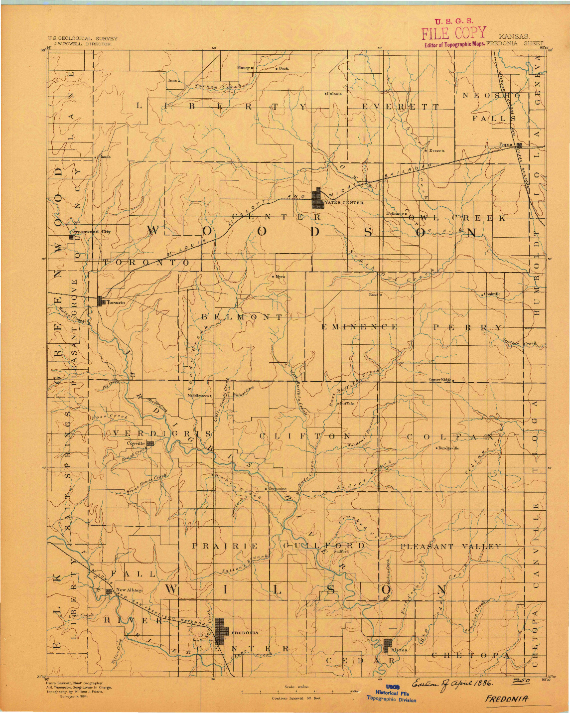 USGS 1:125000-SCALE QUADRANGLE FOR FREDONIA, KS 1886