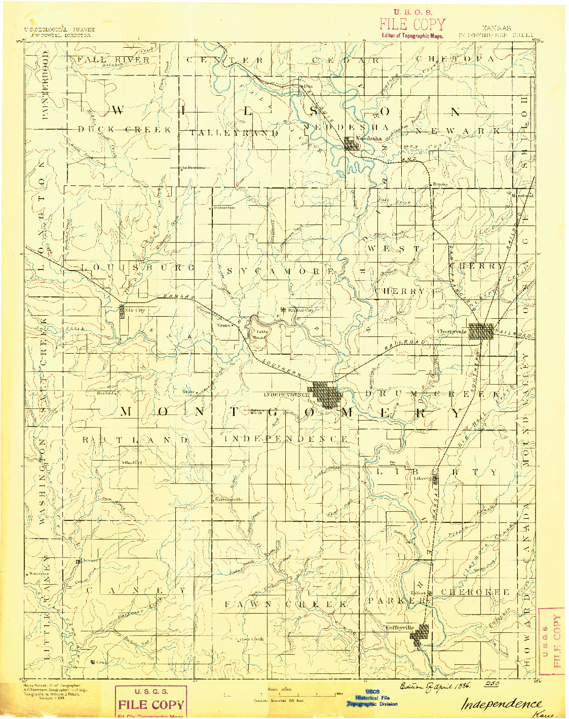 USGS 1:125000-SCALE QUADRANGLE FOR INDEPENDENCE, KS 1886
