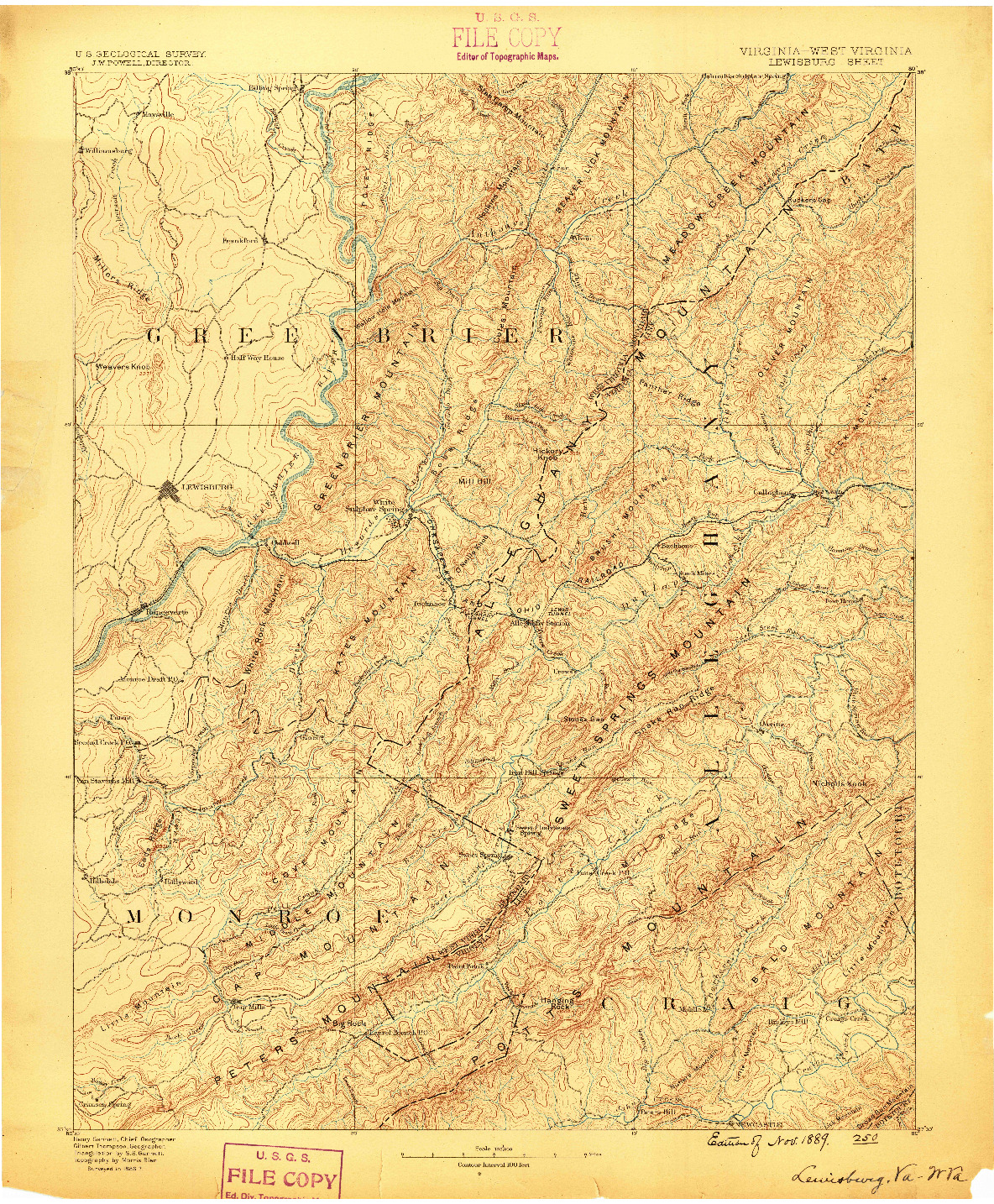USGS 1:125000-SCALE QUADRANGLE FOR LEWISBURG, VA 1887
