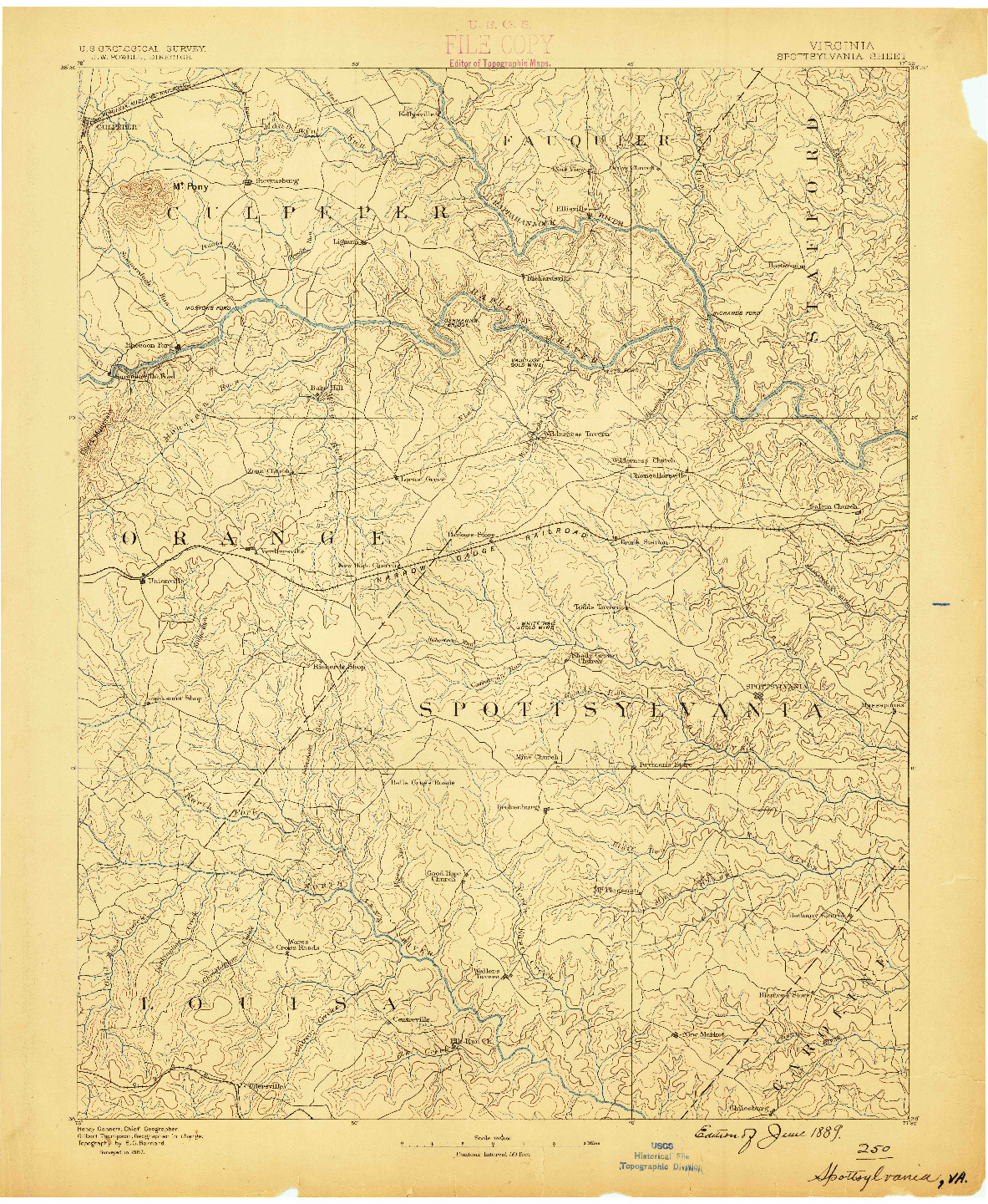 USGS 1:125000-SCALE QUADRANGLE FOR SPOTTSYLVANIA, VA 1887