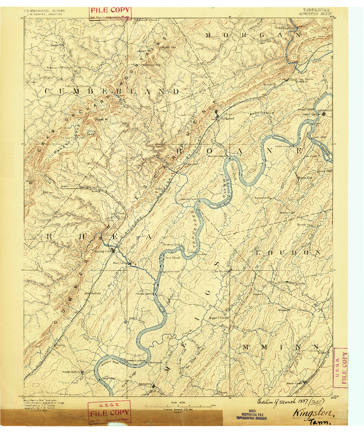 USGS 1:125000-SCALE QUADRANGLE FOR KINGSTON, TN 1887