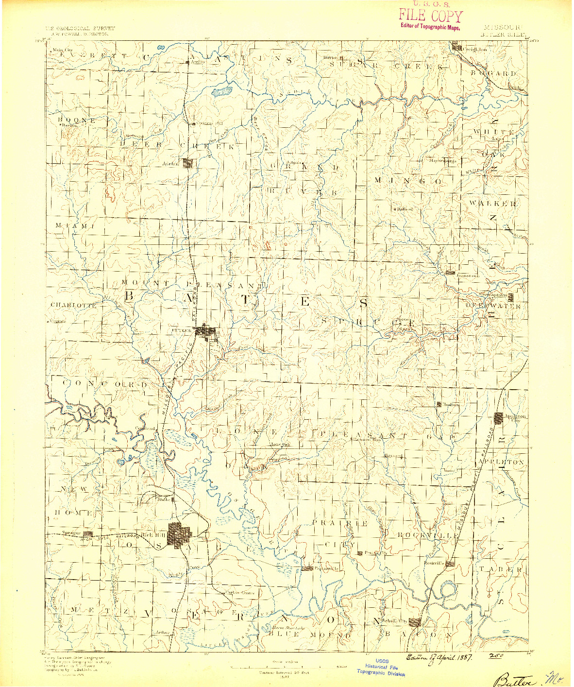 USGS 1:125000-SCALE QUADRANGLE FOR BUTLER, MO 1887