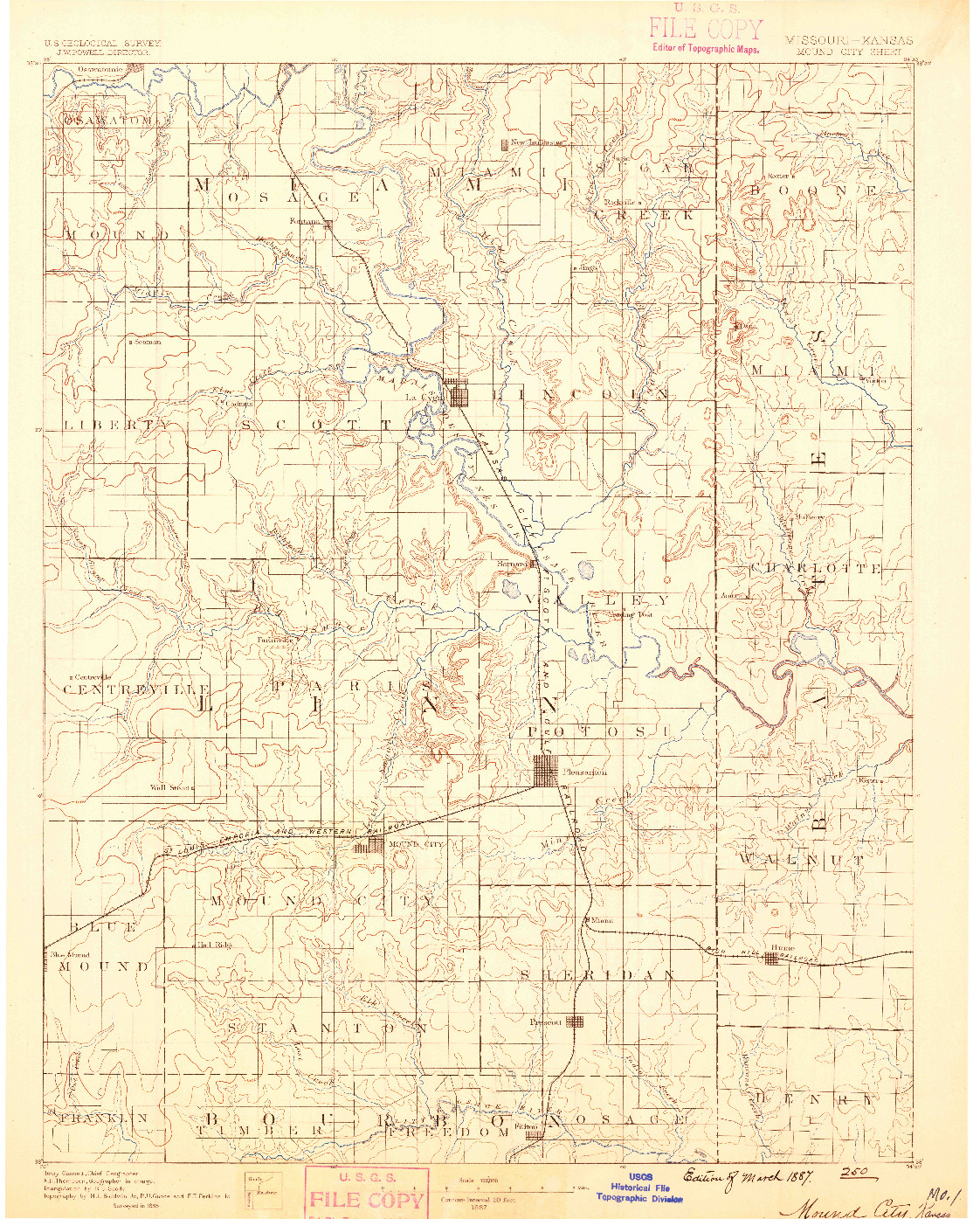 USGS 1:125000-SCALE QUADRANGLE FOR MOUND CITY, MO 1887