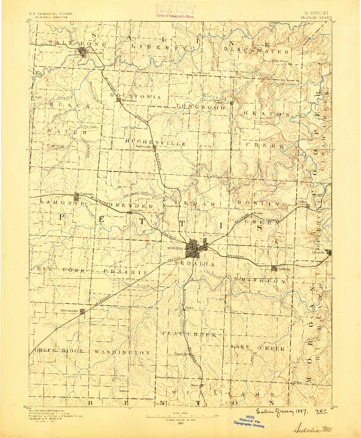 USGS 1:125000-SCALE QUADRANGLE FOR SEDALIA, MO 1887