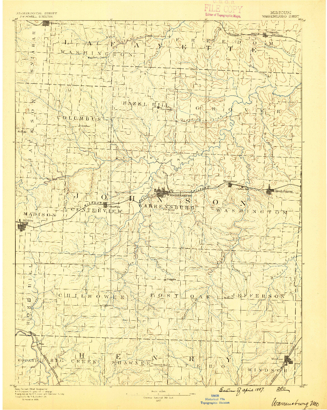 USGS 1:125000-SCALE QUADRANGLE FOR WARRENSBURG, MO 1887