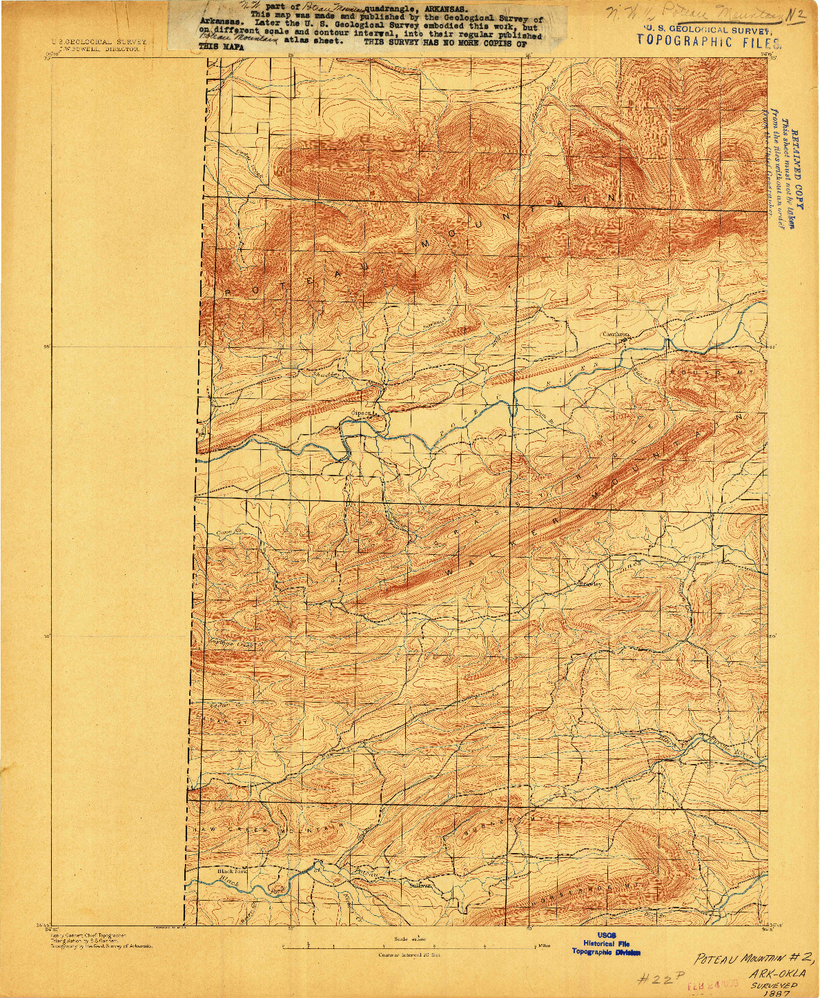 USGS 1:62500-SCALE QUADRANGLE FOR POTEAU MOUNTAIN #2, AR 1887