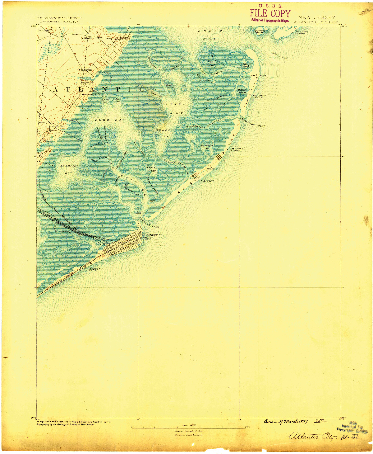 USGS 1:62500-SCALE QUADRANGLE FOR ATLANTIC CITY, NJ 1887