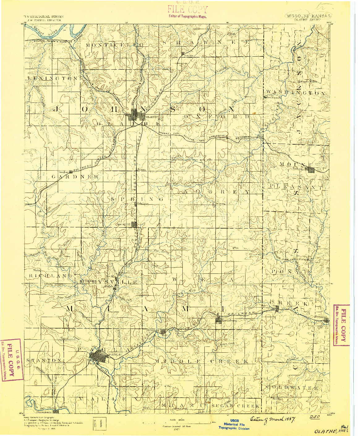USGS 1:125000-SCALE QUADRANGLE FOR OLATHE, MO 1887