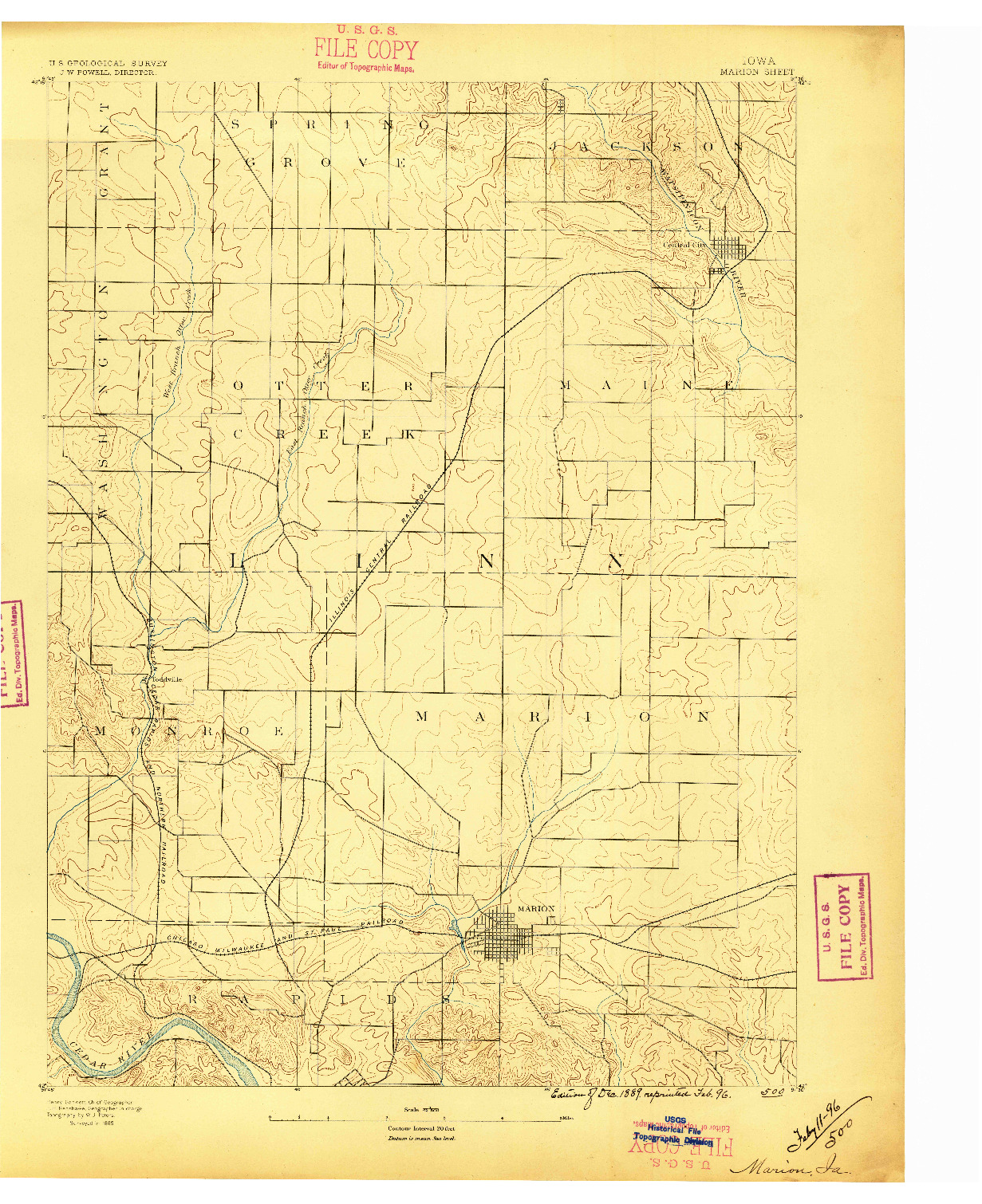 USGS 1:62500-SCALE QUADRANGLE FOR MARION, IA 1888