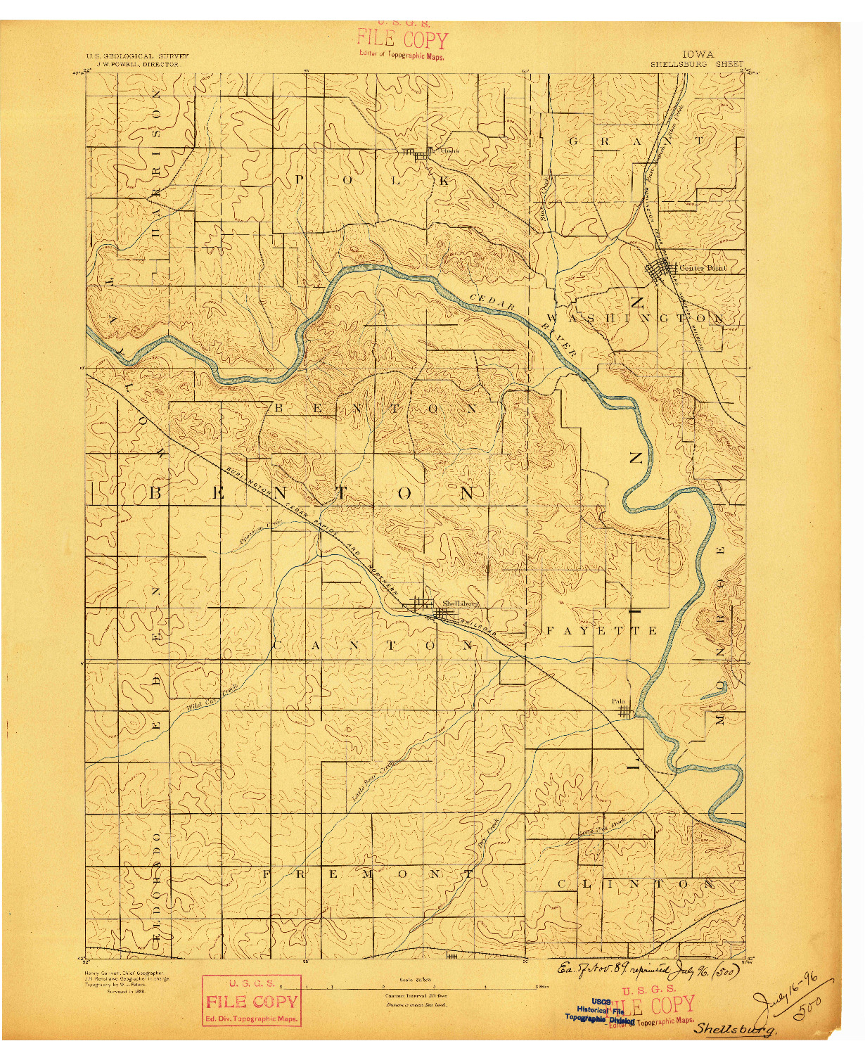 USGS 1:62500-SCALE QUADRANGLE FOR SHELLSBURG, IA 1888