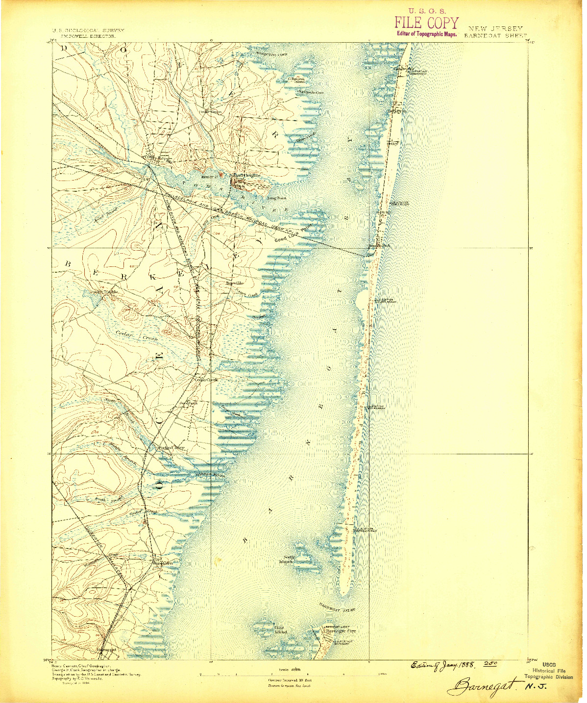 USGS 1:62500-SCALE QUADRANGLE FOR BARNEGAT, NJ 1888