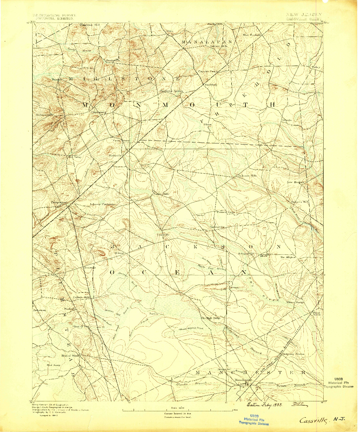 USGS 1:62500-SCALE QUADRANGLE FOR CASSVILLE, NJ 1888