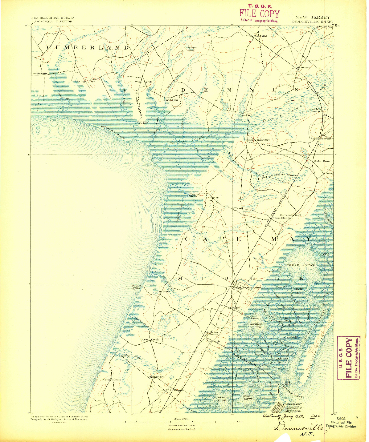 USGS 1:62500-SCALE QUADRANGLE FOR DENNISVILLE, NJ 1888