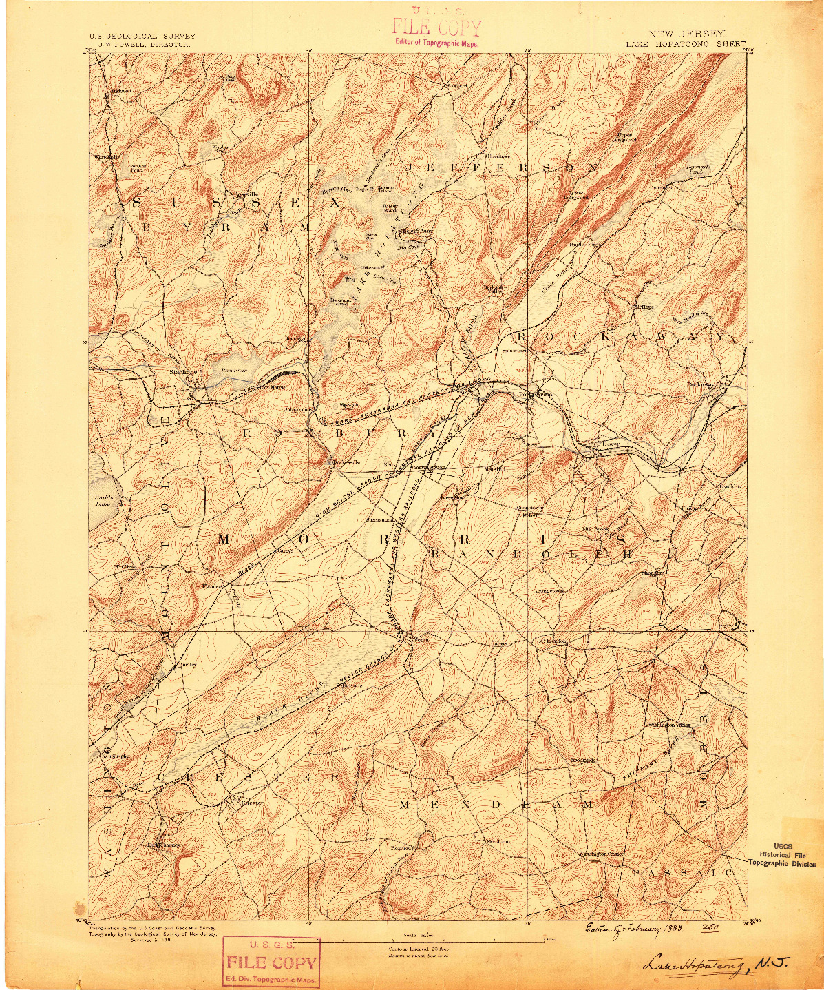 USGS 1:62500-SCALE QUADRANGLE FOR LAKE HOPATCONG, NJ 1888