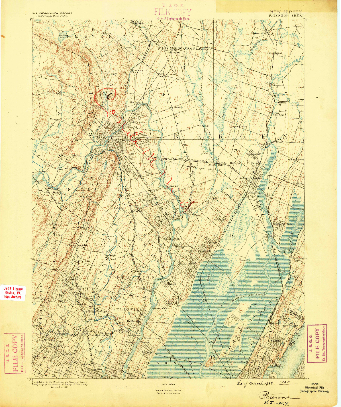 USGS 1:62500-SCALE QUADRANGLE FOR PATERSON, NJ 1888