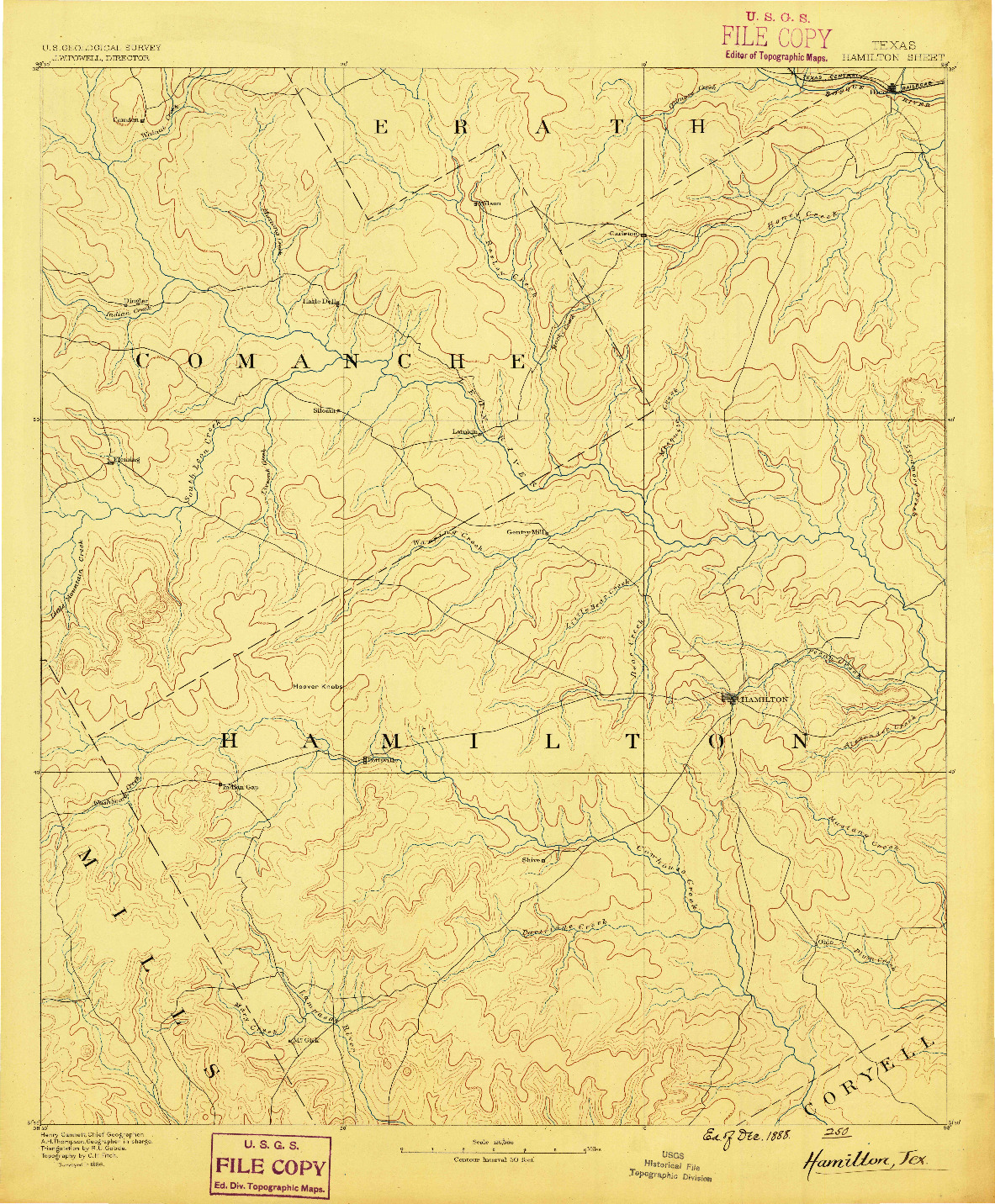 USGS 1:125000-SCALE QUADRANGLE FOR HAMILTON, TX 1888