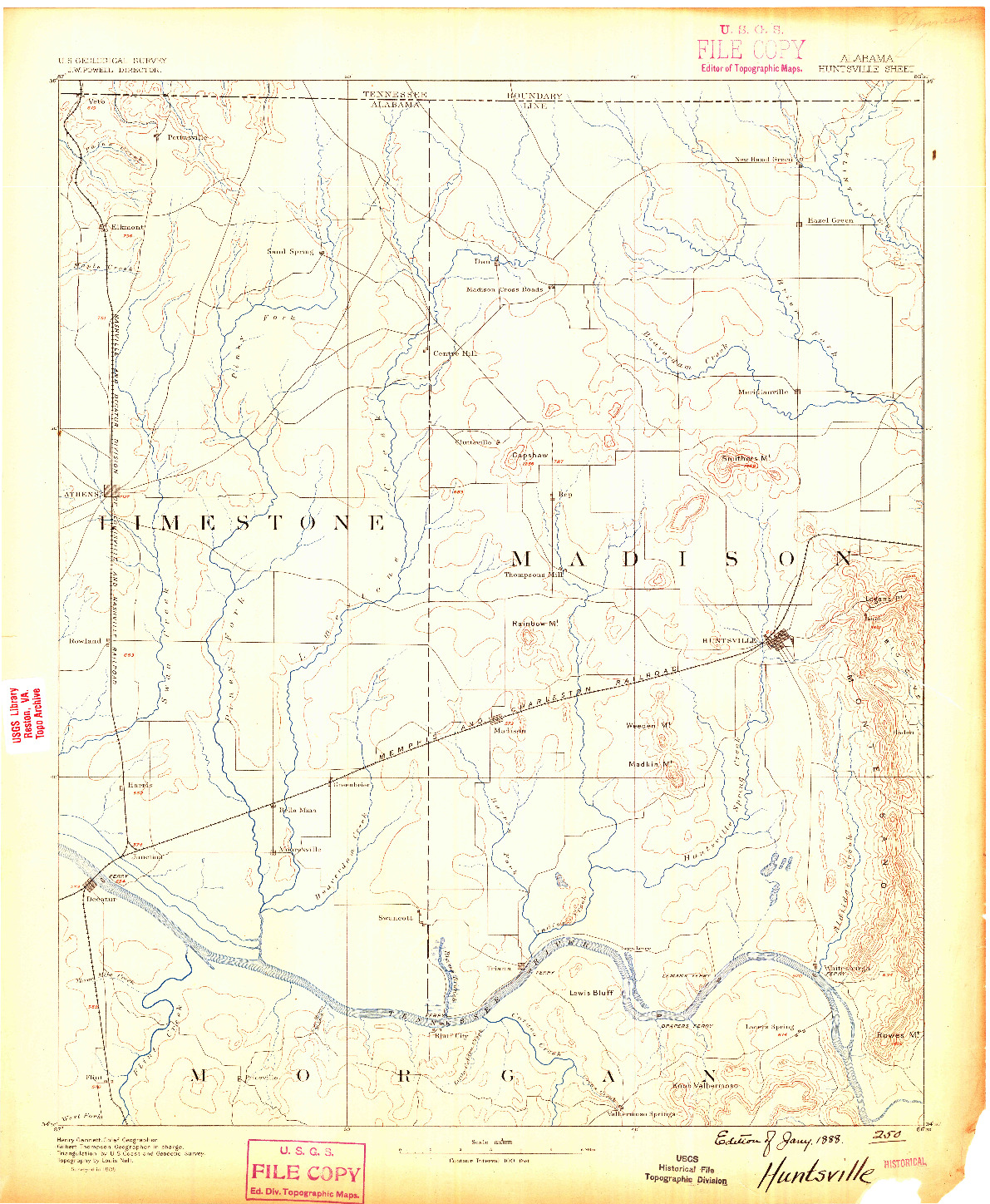 USGS 1:125000-SCALE QUADRANGLE FOR HUNTSVILLE, AL 1888