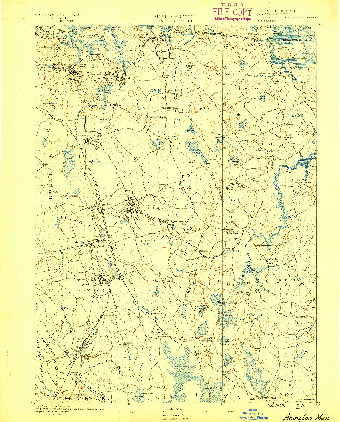 USGS 1:62500-SCALE QUADRANGLE FOR ABINGTON, MA 1888
