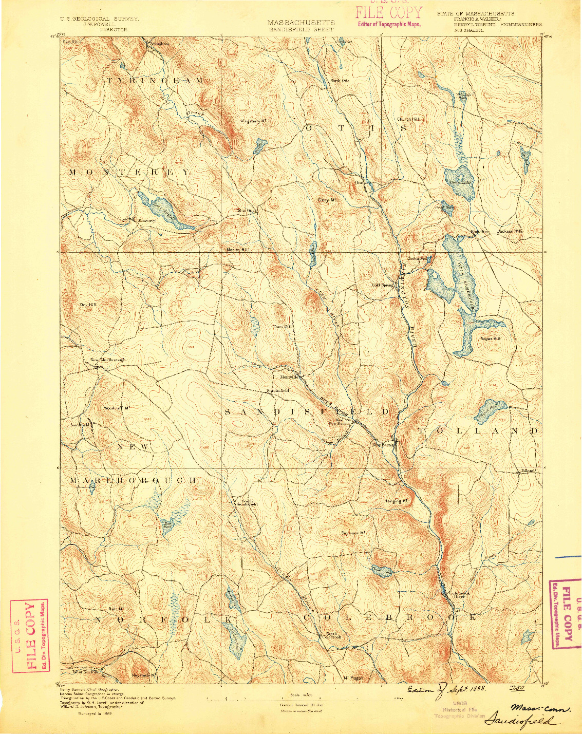 USGS 1:62500-SCALE QUADRANGLE FOR SANDISFIELD, MA 1888