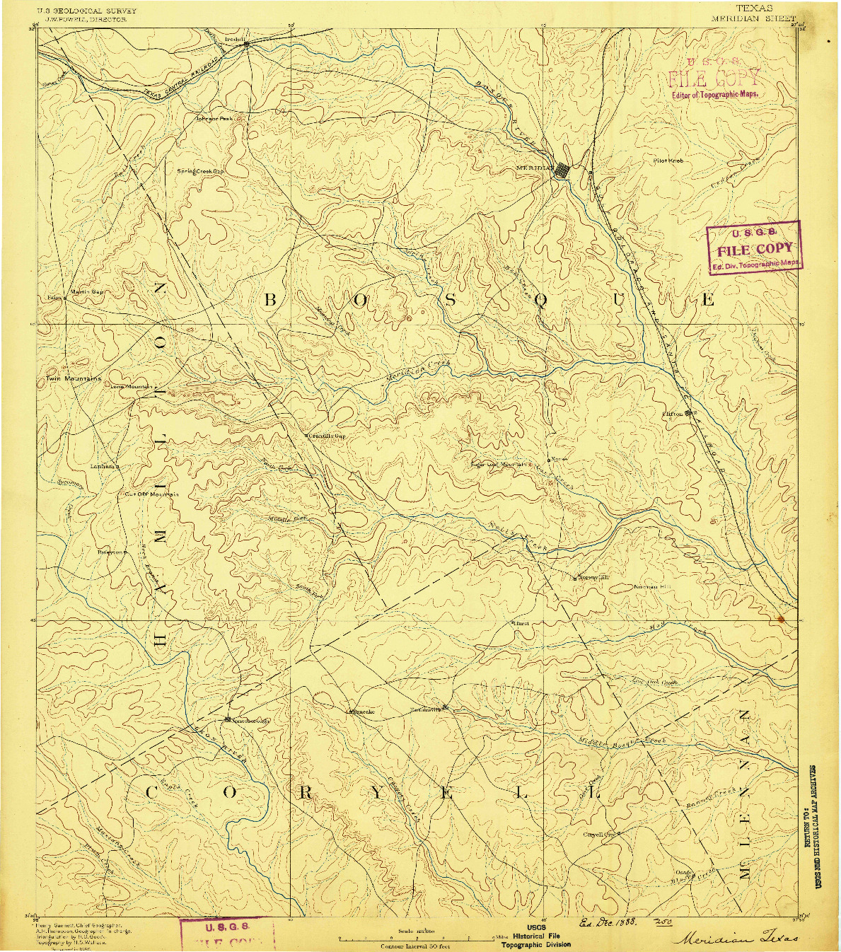 USGS 1:125000-SCALE QUADRANGLE FOR MERIDIAN, TX 1888
