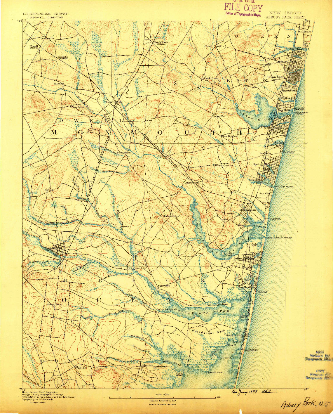 USGS 1:62500-SCALE QUADRANGLE FOR ASBURY PARK, NJ 1888