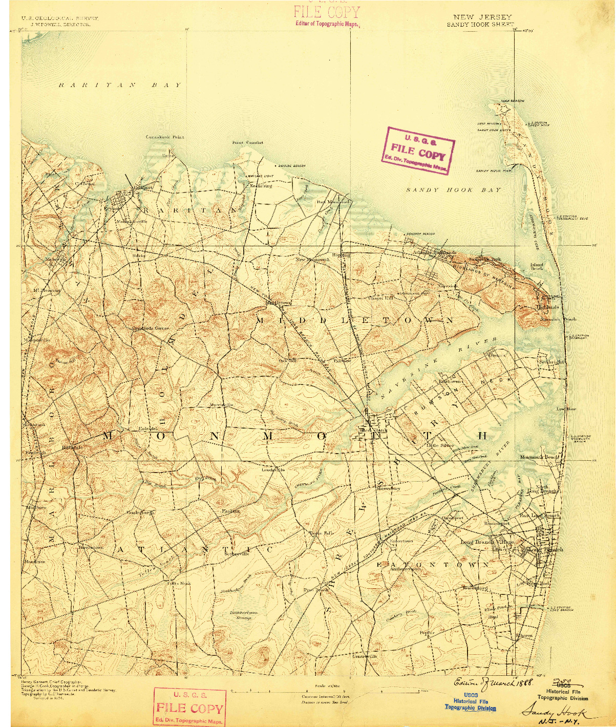 USGS 1:62500-SCALE QUADRANGLE FOR SANDY HOOK, NJ 1888