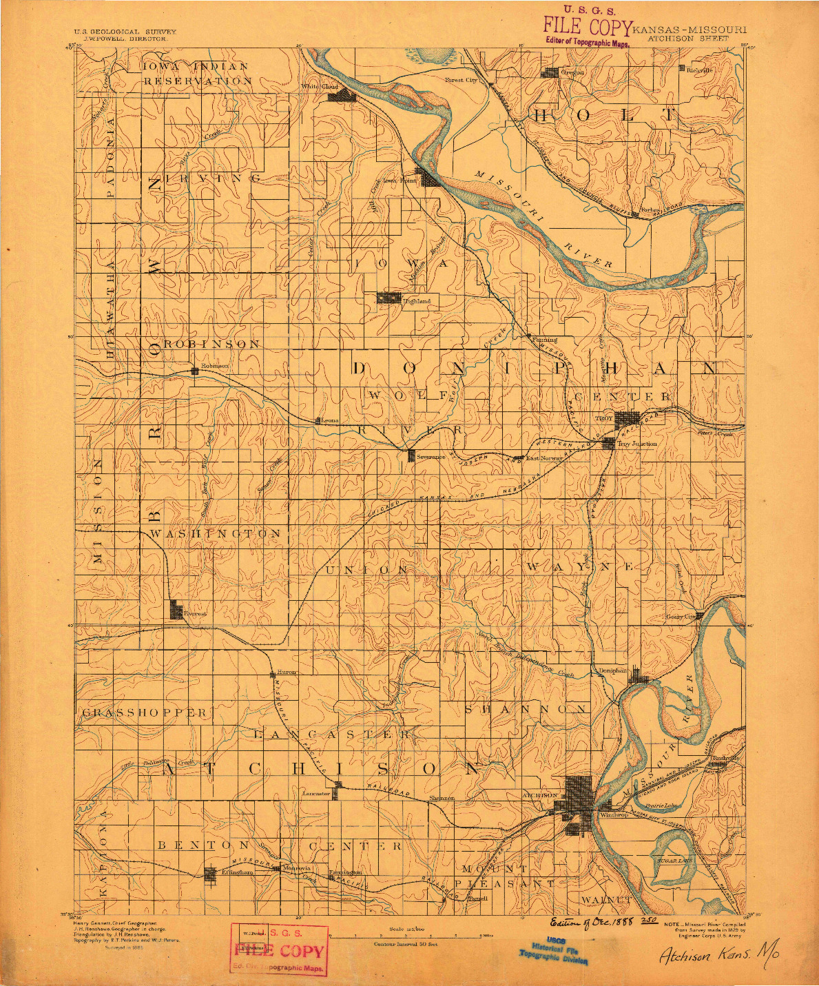 USGS 1:125000-SCALE QUADRANGLE FOR ATCHISON, KS 1888